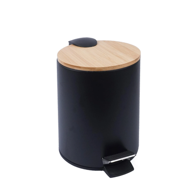 Cesto de basura negro 3 L con tapa de bambú y pedal soft