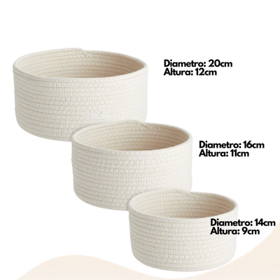 Set X3 Canastos Organizadores De Tela / Resistentes / Multiuso / Para Cocina Baño Oficina Placard Lavadero Hogar / Diseño Moderno / Costuras Reforzadas / Color Banco