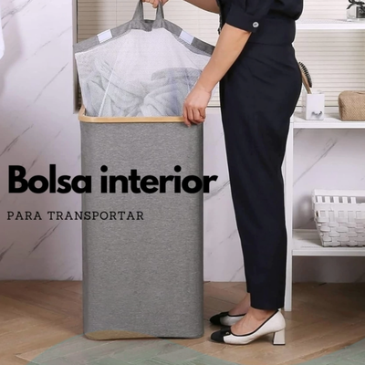 Cesto Organizador Ropa Sucia Bolsa Extraible Bambu Gris
(44x33x69cm)