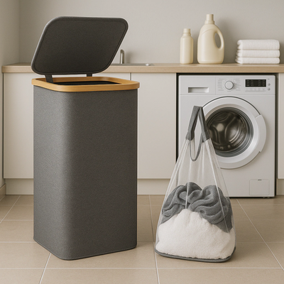 Cesto Organizador Ropa Sucia Bolsa Extraible Bambu Gris
(44x33x69cm)