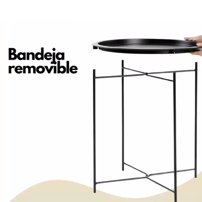 Mesa Ratona Auxiliar Redonda Metalica Plegable Desmontable Blanca