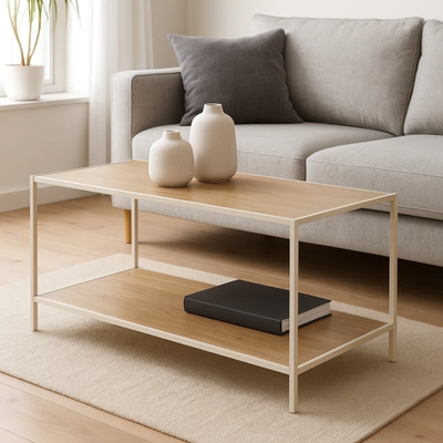 Mesa Ratona Auxiliar Rectangular Hierro + Madera Mdf 