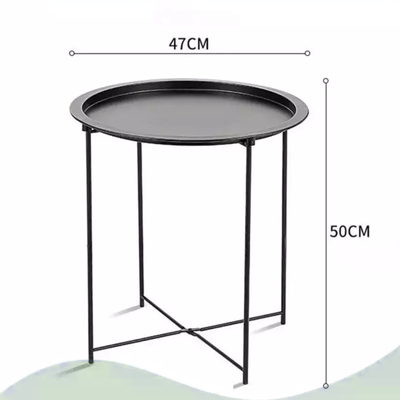 Mesa Ratona Auxiliar Redonda Metalica Plegable Desmontable Negra