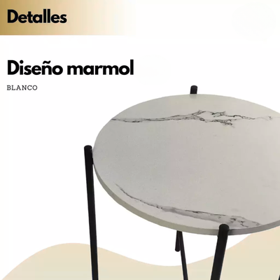 Mesa Ratona Auxiliar Hierro Simil Marmol Redonda Arrime