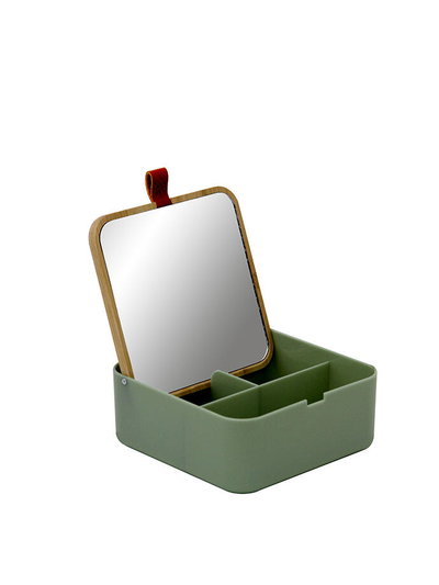 Joyero Verde con Espejo Interior Moderno tapa de Bamboo alhajero