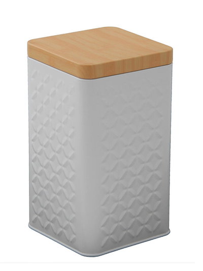 Lata metálica en color Blanco o Negro y Madera  10x10x18 cm