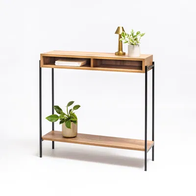 Recibidor Industrial de Madera y Hierro con 2 Secciones 100x30x90 cm