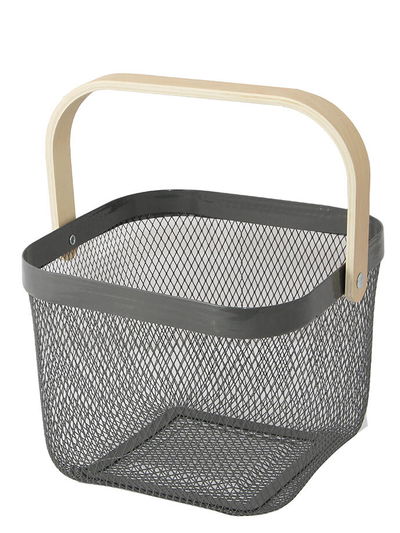 Cesto Canasta Metalica con Asas de Bambu 24x24x18 cm