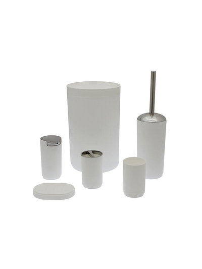Set de Baño 6 Piezas Moderno – Dispenser, Jabonera, Vaso, Porta Cepillo, Escobilla y Cesto