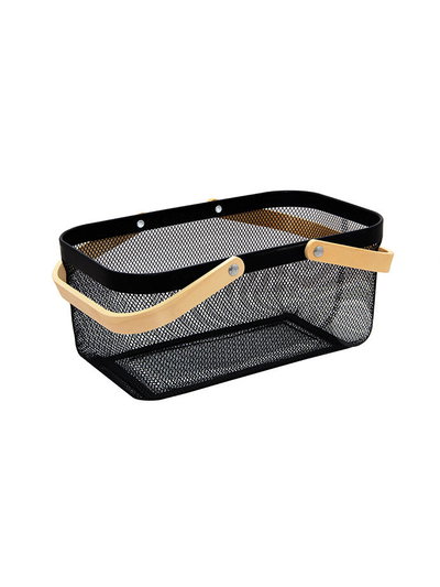 Cesto Canasta Metalica con Asas de Bambu 40x24x18 cm