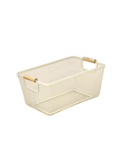 Cesto Canasta Metalica con Asas de Bambu 35x22x16 cm