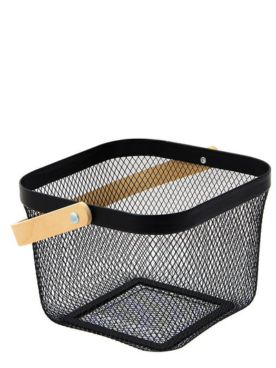 Cesto Canasta Metalica con Asas de Bambu 24x24x18 cm