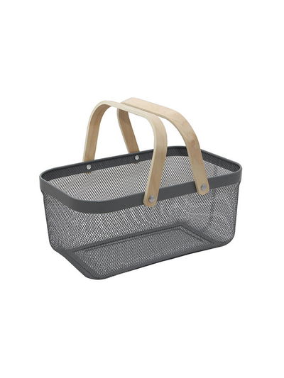 Cesto Canasta Metalica con Asas de Bambu 40x24x18 cm