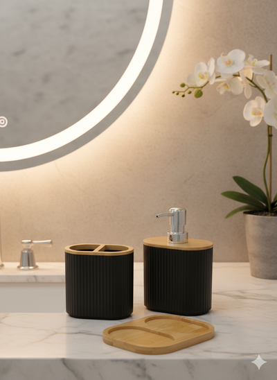 Set de Baño 3 Piezas  con Bambú – Moderno y Elegante