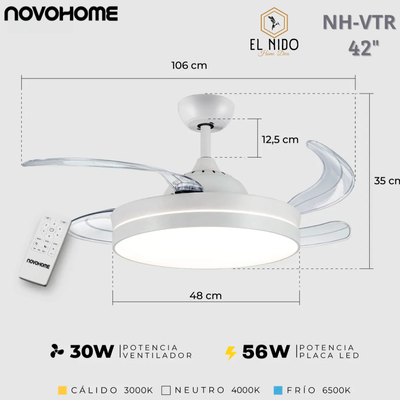 Ventilador De Techo Con Luz Led y Aspas Retractiles