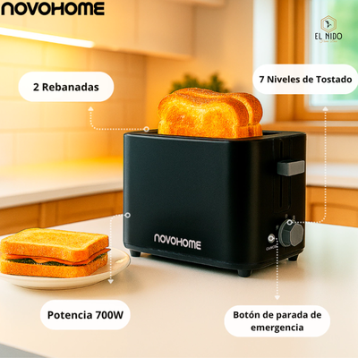 Tostadora Eléctrica Novohome 7 Niveles 2 Rebanadas 700w- Negra