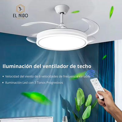 Ventilador De Techo Con Luz Led y Aspas Retractiles