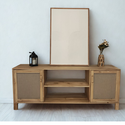 Rack de TV Eden Álamo Hidrolaqueado 150cm con fibras naturales