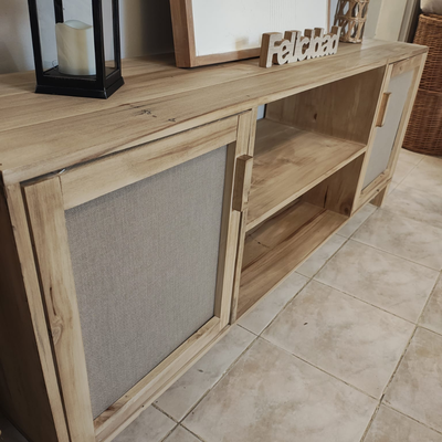 Rack de TV Eden Álamo Hidrolaqueado 150cm con fibras naturales