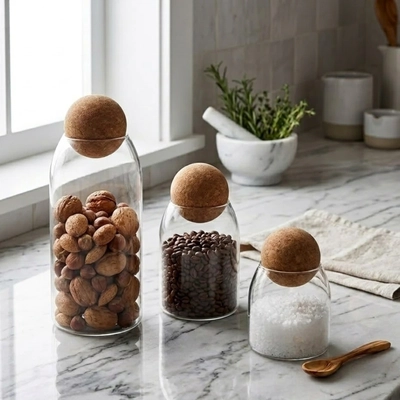Frascos Vidrio con Tapa De Corcho Esfericas Organizadores De Borosilicato Cocina