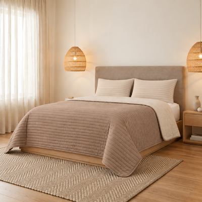 Cover Reversible Milano con Relleno y Fundas 160 x 240 cm con Fundas – Beige / Almendra