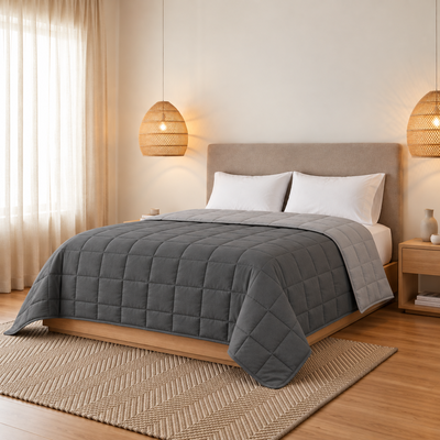 Cover Reversible Varenna con Relleno 230 x 240 cm – Gris Claro/Gris Oscuro 4 Estaciones