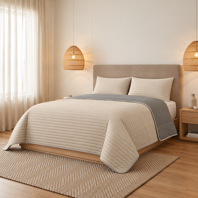 Cover Reversible Milano con Relleno y Fundas 230 x 240 cm con Fundas – Gris Claro/Beige