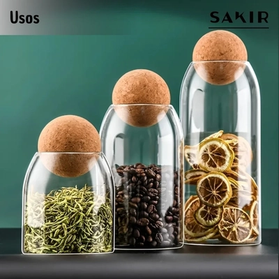 Frascos Vidrio con Tapa De Corcho Esfericas Organizadores De Borosilicato Cocina