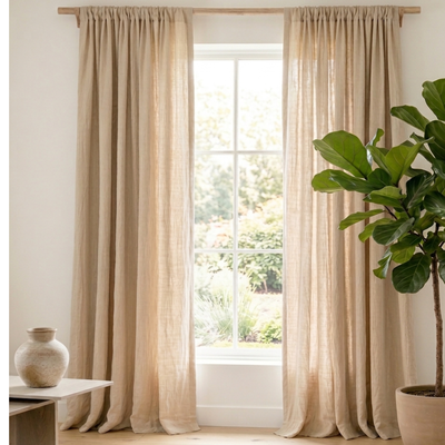 Juego completo de Cortina Beige Tusor Crash 2 paños de 220x135cm