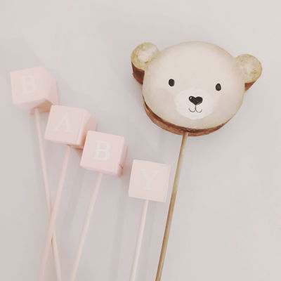 Kit Topper Osito Acuarela Rosa