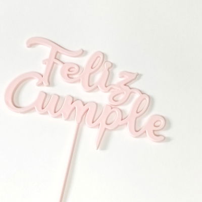 Topper Feliz Cumple Rosa Pastel