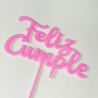Topper Feliz Cumple Rosa Fluo