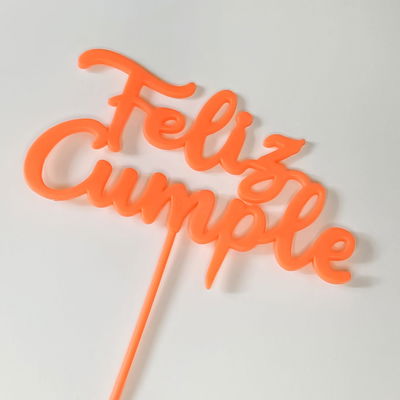 Topper Feliz Cumple Naranja Fluo