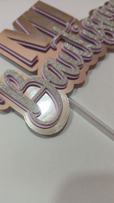 Cake Topper Mi Bautismo Rosa Pastel + Plata