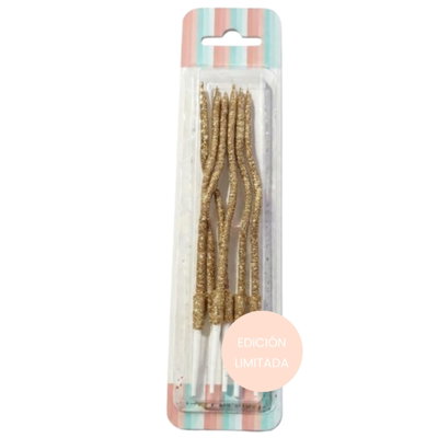 Velas onduladas con glitter Avellana x 6 unidades