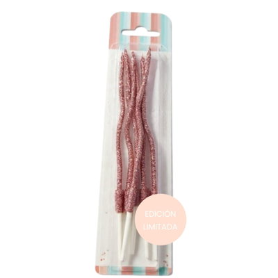 Velas onduladas con glitter Rosa Viejo x 6 unidades