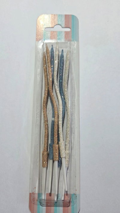 Velas onduladas con glitter mix Azul Vintage x 6 unidades