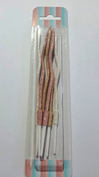Velas onduladas con glitter mix Rosa Vintage x 6 unidades