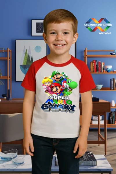 Remera Poliester MARIO BROS GALAXI Niños Talle 14 