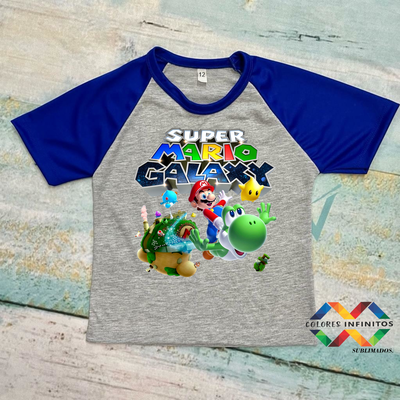 Remera poliester MARIO BROS GALAXI  Niños Talle 12