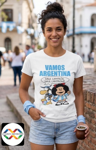 Remera de Argentina Mafalda y Clemente Sublimada - Talle L