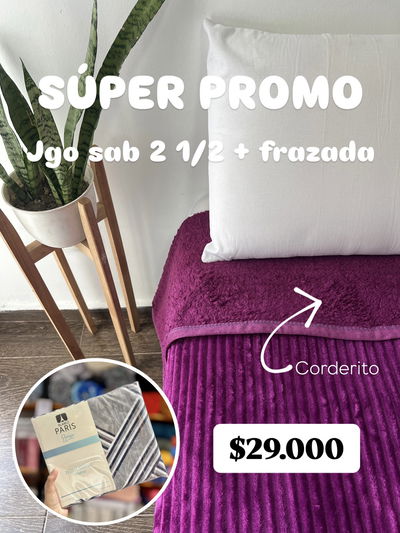 Combo frazada corderito + sábanas 2½
