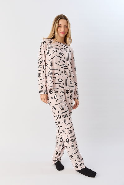 Pijama remera manga larga y pantalon 650-25 Crudo Pop Art Sweet Victorian