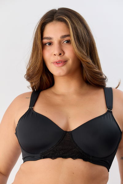 Corpiño semi reductor con aro base y bretel soft 295-71 Negro Jazmin Sweet Lady