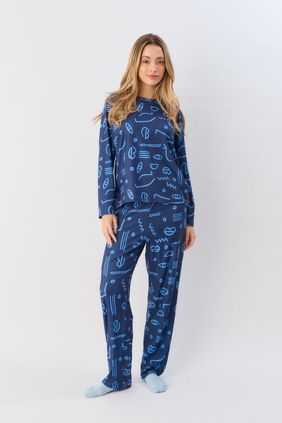 Pijama remera manga larga y pantalon 650-25 Azul Pop Art Sweet Victorian