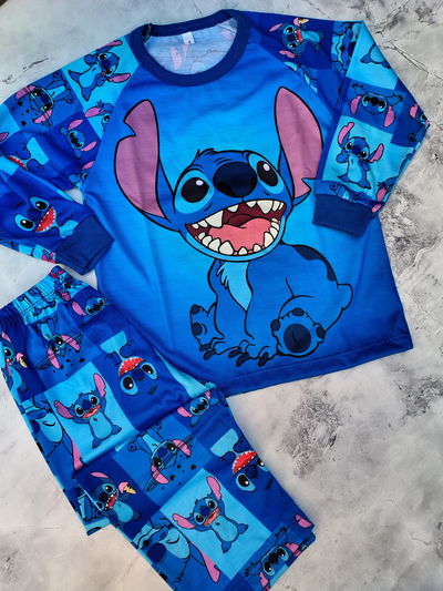 Pijama remera manga larga y pantalón Stitch Azul