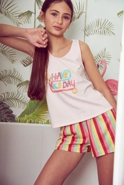Pijama nena musculosa y short rosa 452-21 have a nice day Tutta La Frutta