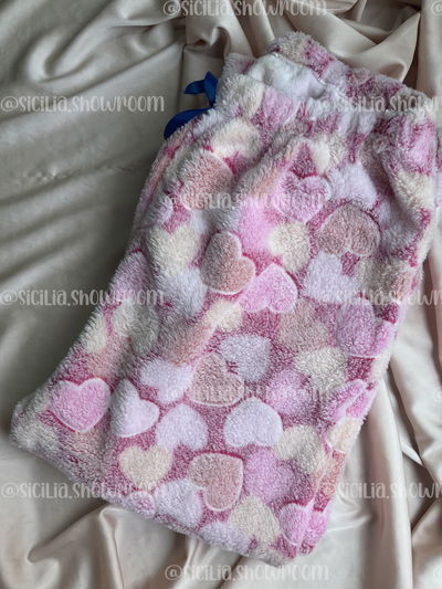 PANTALON POLAR CORAZONES ROSA