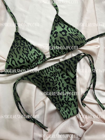 BIKINI ANIMAL PRINT VERDE CON TIRA NEGRA T.100