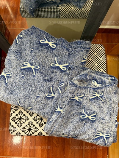 PIJAMA CAPUCHA MOÑOS AZUL